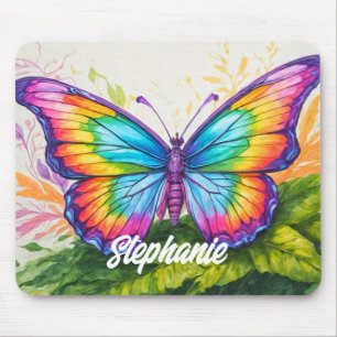 Retro Artistic Custom Butterfly Monogram Name Mouse Pad