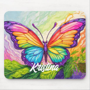 Retro Artistic Custom Butterfly Monogram Name Mouse Pad