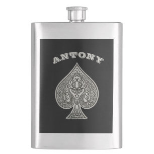 Retro Artistic Poker Ace Of Spades Personalized Hip Flask