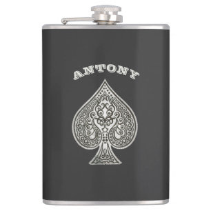 Retro Artistic Poker Ace Of Spades Personalized Hip Flask