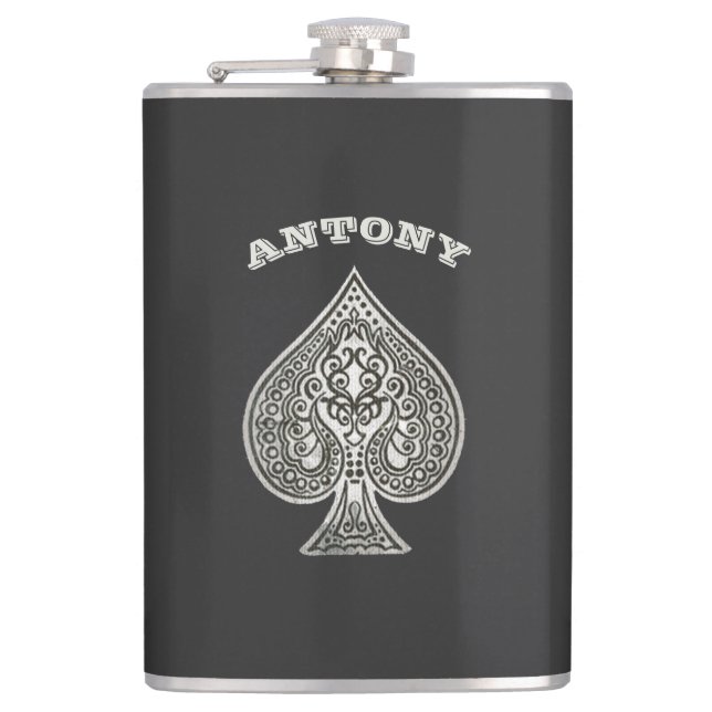 Retro Artistic Poker Ace Of Spades Personalized Hip Flask (Front)