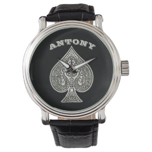 Retro Artistic Poker Ace Of Spades Personalized Watch