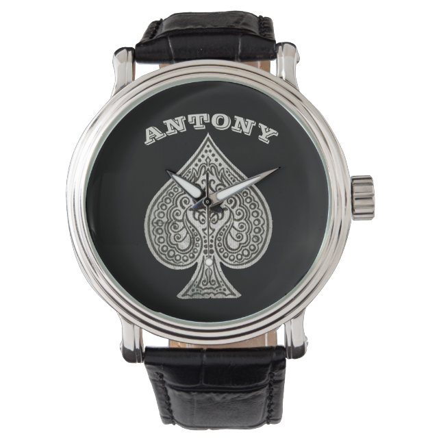 Retro Artistic Poker Ace Of Spades Personalized Watch (Front)
