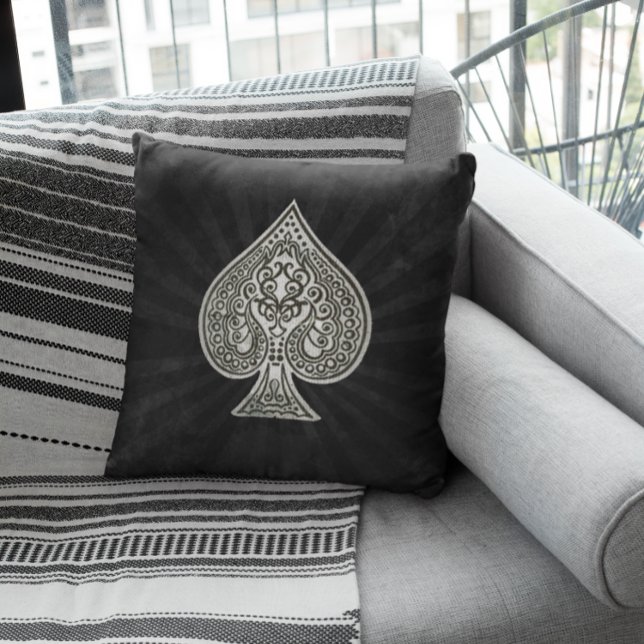 Retro Artistic Poker Ace Of Spades Throw Pillow (Creator Uploaded)