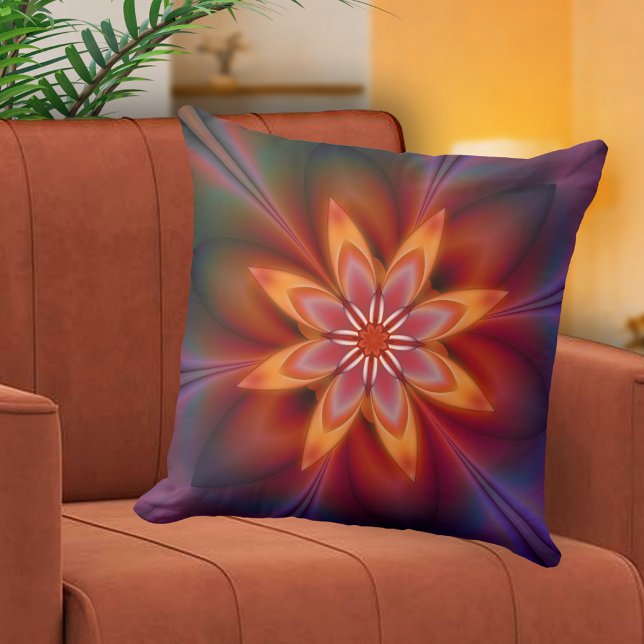 Retro Artistic Space Star Pillow (Artistic retro space star design pillow in warm and vibrant colors)