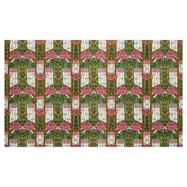 Retro Arts & Crafts Floral Foliage Rose Pattern Fabric (Fat Quarter)