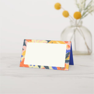 Retro Artsy Abstract Botanical Blank Wedding Place Card