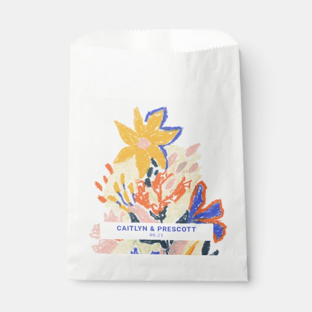Retro Artsy Abstract Floral Wedding Custom  Favour Bag (Front)