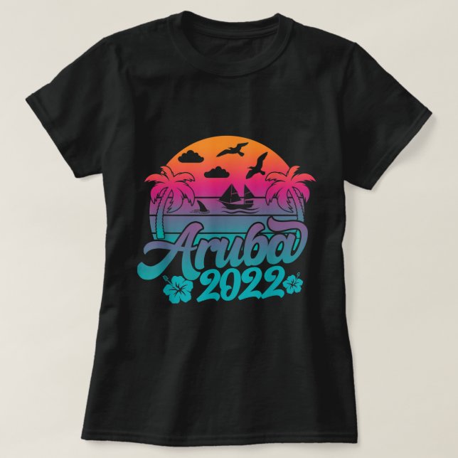 Retro Aruba Beach 2022 Aruba Family Vacation Aruba T-Shirt (Design Front)