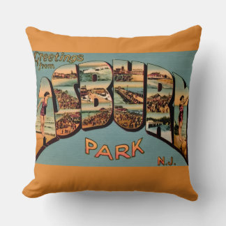  Retro Asbury Park NJ Postcard Throw Pillow
