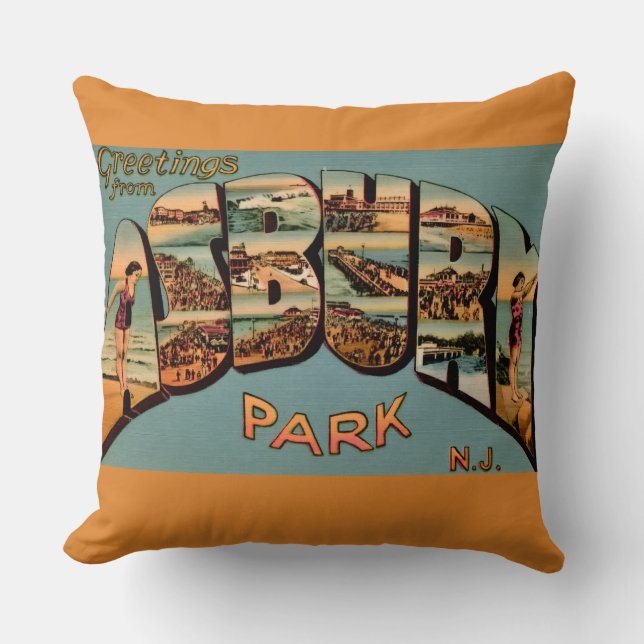  Retro Asbury Park NJ Postcard Throw Pillow (Front)