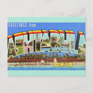 Retro Ashtabula Ohio Greeting  Postcard