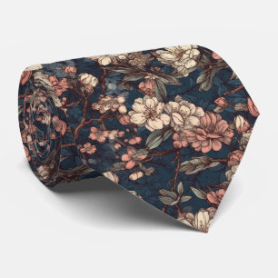 Retro Asian Floral Garden Neck Tie