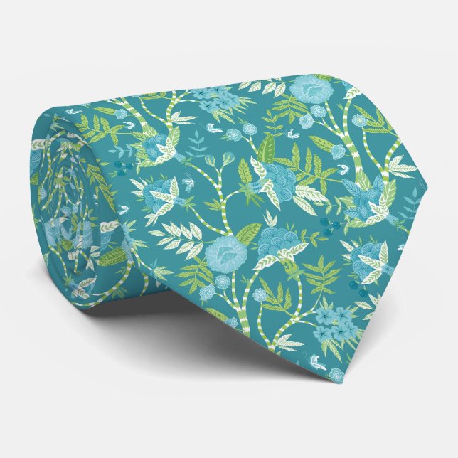 Retro Asian Floral Garden Neck Tie (Rolled)