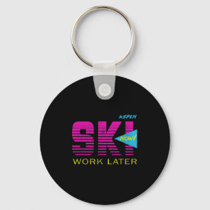Retro Aspen 80s Colorado Skiing Tee  Keychain