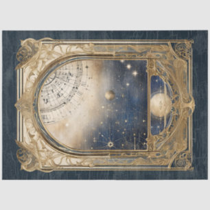Retro Astrological Celestial Stars Navy Decoupage Tissue Paper