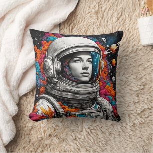 Retro Astronaut Girl Throw Pillow – Dream Beyond!