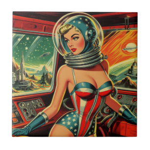 Retro Astronaut Girl Tile