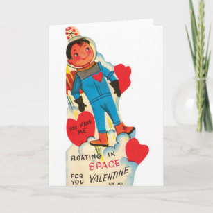Retro Astronaut In Space Valentine's Day Card