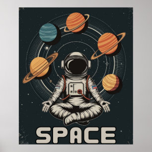 Retro Astronaut Meditates in Space Poster