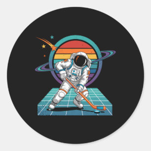 Retro Astronaut Playing Hockey Space Cosmic Univer Classic Round Sticker