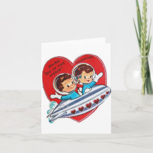 Retro Astronauts Valentine's Day Greeting Card