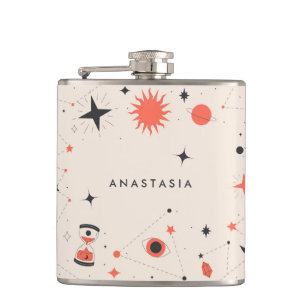 Retro Astronomy Tokens Personalized Hip Flask
