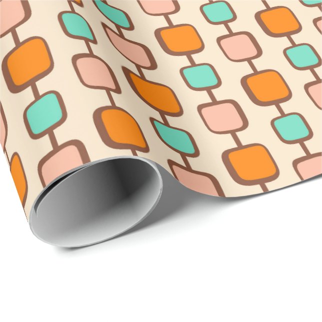 Retro Atomic 50s Orange Squares Pattern Wrapping Paper (Roll Corner)