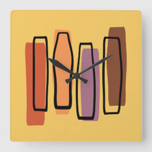 Retro Atomic Abstract Art 'Pillars' Square Wall Clock