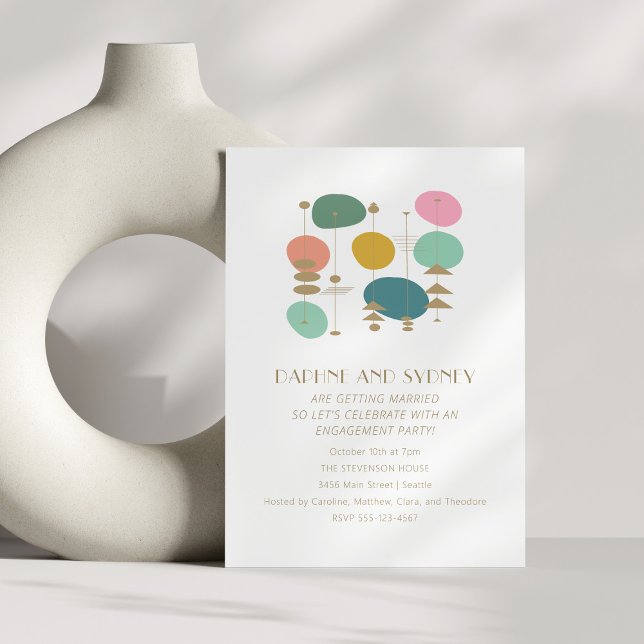 Retro Atomic Age Mid Century Mod Engagement Party Invitation (Creator Uploaded)