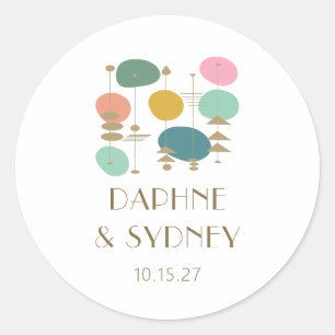 Retro Atomic Age Mid Century Modern Custom Wedding Classic Round Sticker