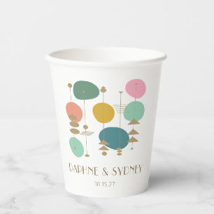 Retro Atomic Age Mid Century Modern Custom Wedding Paper Cups