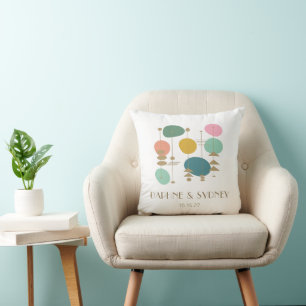 Retro Atomic Age Mid Century Modern Custom Wedding Throw Pillow