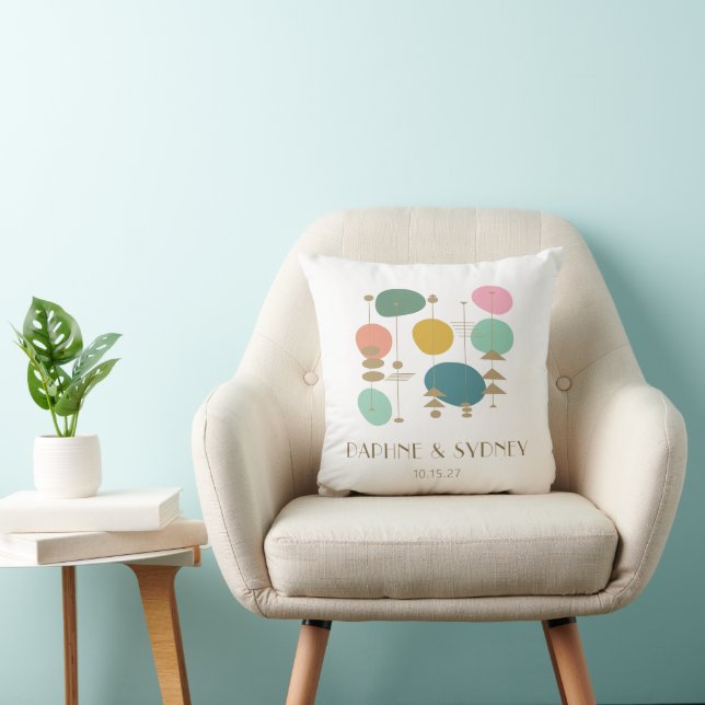 Retro Atomic Age Mid Century Modern Custom Wedding Throw Pillow (Chair)