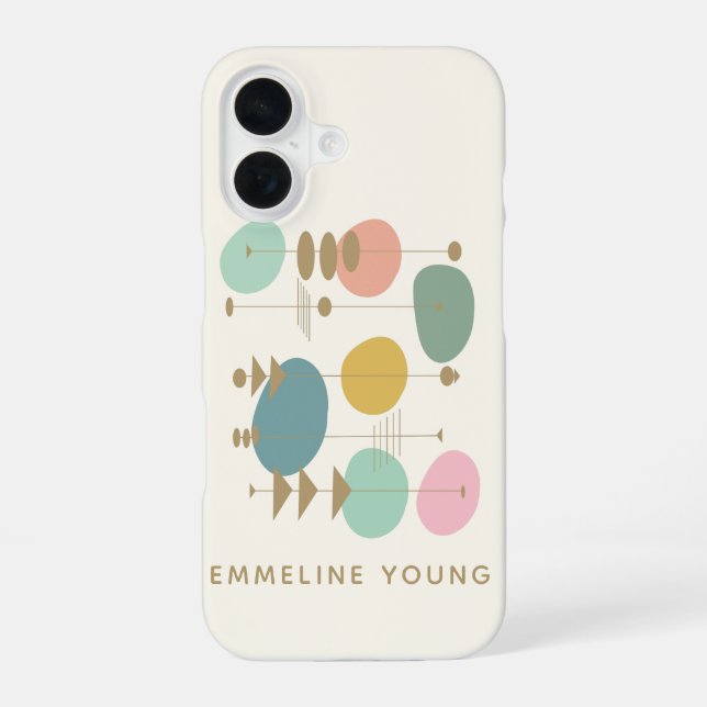 Retro Atomic Age Mid Mod Geometric Personalized iPhone 16 Case (Back)