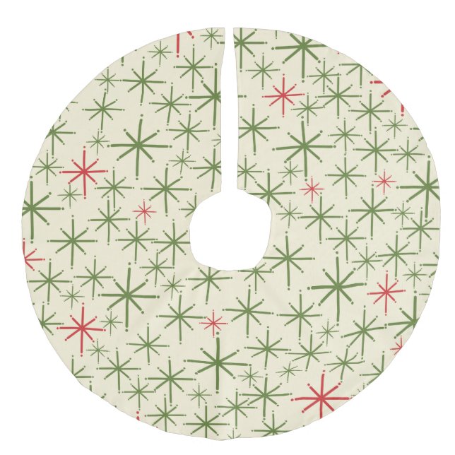 Retro Atomic Age Midcentury Modern Starbursts Faux Linen Tree Skirt (Front)