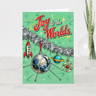 Retro Atomic Age Space Ornaments Christmas Card