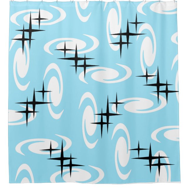 Retro Atomic Age Swirls Stars Pattern Baby Blue (Front)