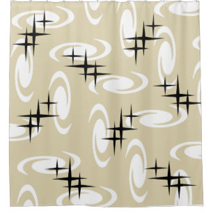 Retro Atomic Age Swirls Stars Pattern Beige