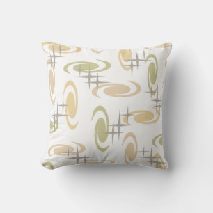 Retro Atomic Age Swirls Stars Pattern Multicolored Throw Pillow