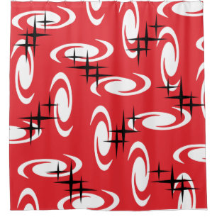 Retro Atomic Age Swirls Stars Pattern Red