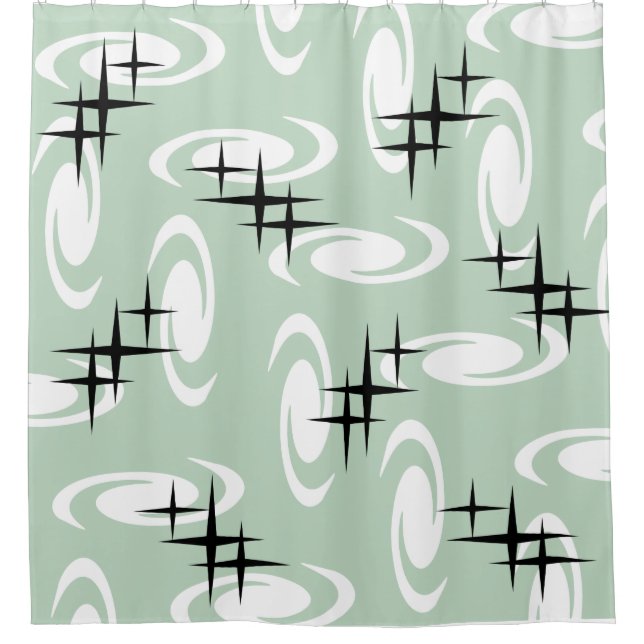 Retro Atomic Age Swirls Stars Pattern Sage Green (Front)