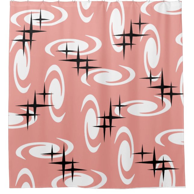 Retro Atomic Age Swirls Stars Pattern Salmon Pink (Front)