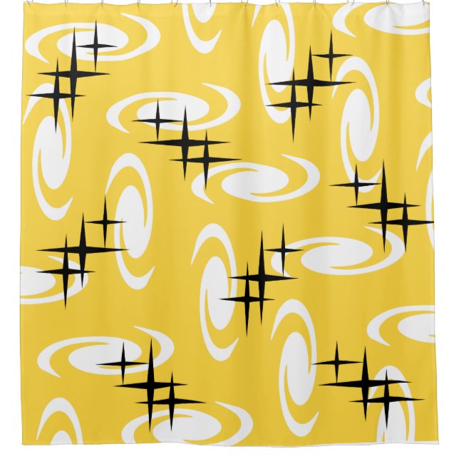 Retro Atomic Age Swirls Stars Pattern Yellow (Front)