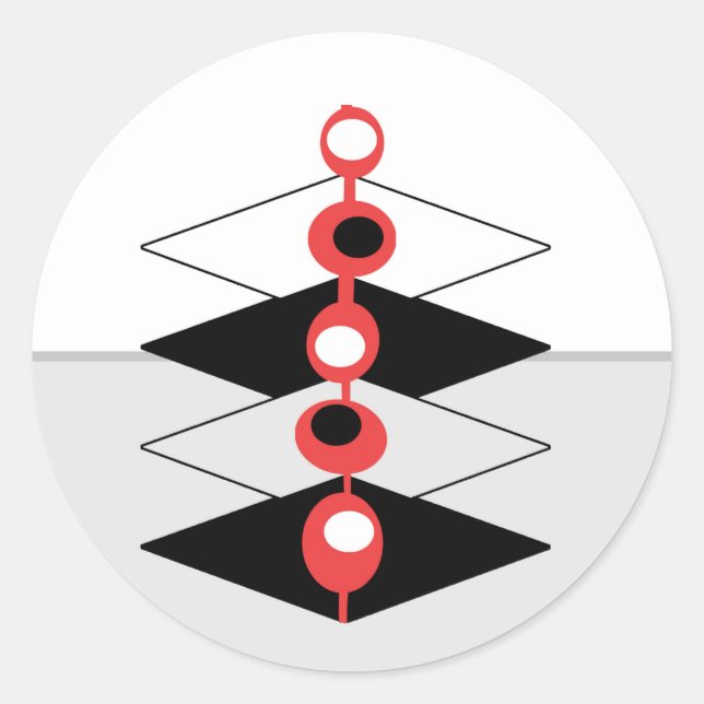 Retro Atomic Art Baubles & Geometric Planes   Classic Round Sticker (Front)