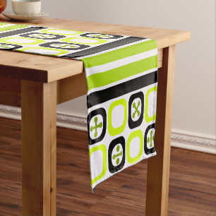Retro Atomic Art Squares Lines Chartreuse Short Table Runner
