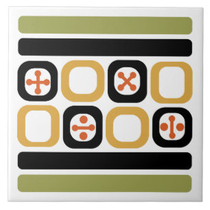 Retro Atomic Art Squares Lines Multicolored Tile