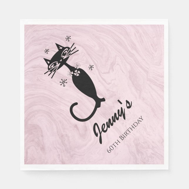 Retro Atomic Black Cat Paper Napkins (Front)