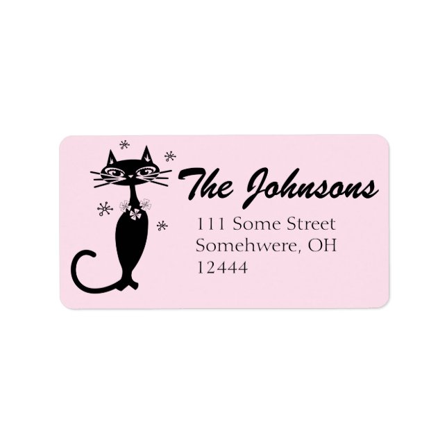 Retro Atomic Black Cat Personalized Address Labels (Front)