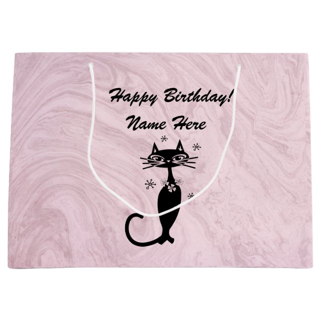 Retro Atomic Black Cat Personalized Gift Bag (Front)